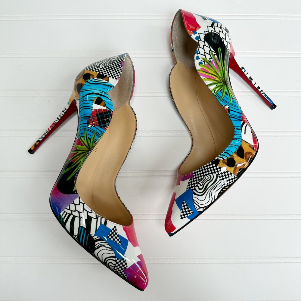 Christian Louboutin Hot Chick 100 Sapeur Patchwork Pump Scalloped Pointed Heel